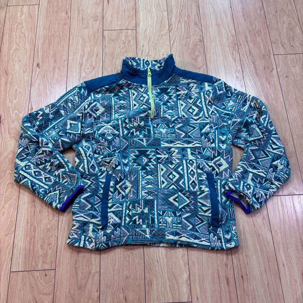 Chubbies Quarter-Zip Fleece Aztec Green Blue Yellow Geomtric Men's Size Medium